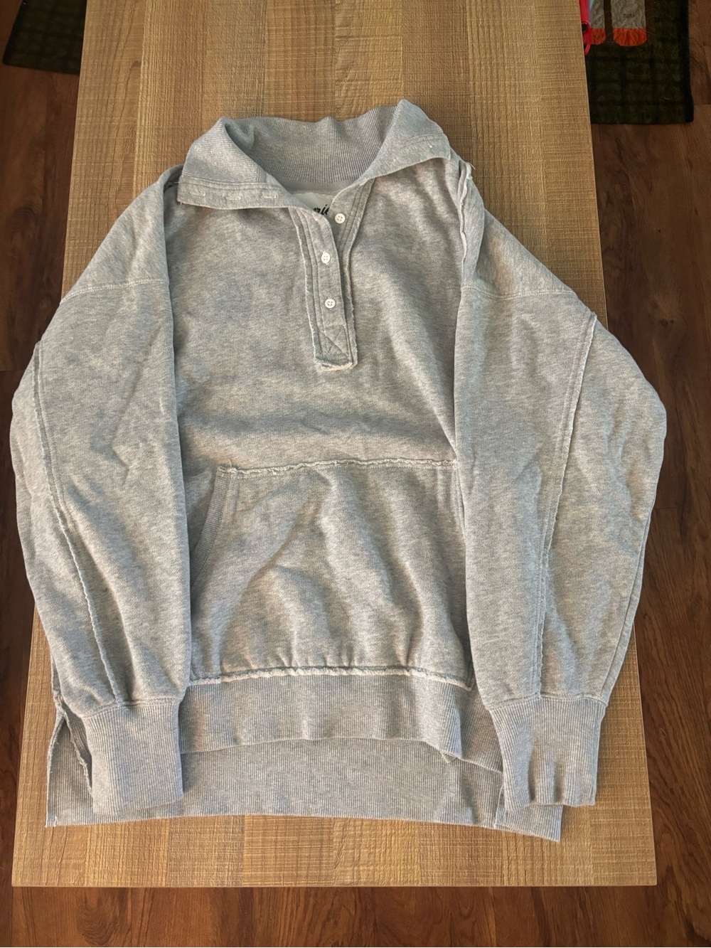 aerie Light Gray Scoop Henley Pullover Sweatshirt